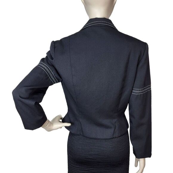 Vintage 90s Entre Deux Gothic Punk Black Worsted Wool Button-Down Blazer Jacket - Picture 5 of 9